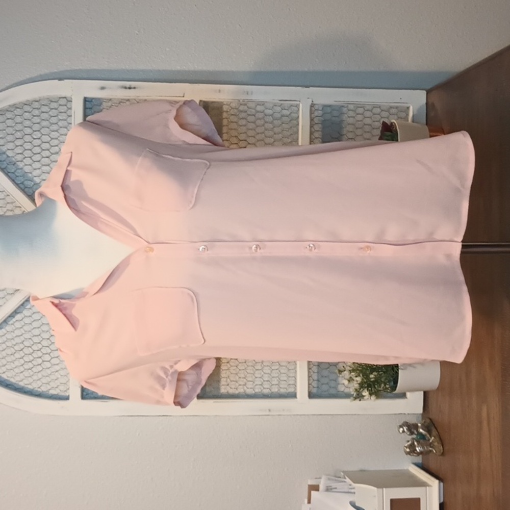 Ann Taylor LOFT Women Blush Pink Short Sleeve Button-Down Shirt